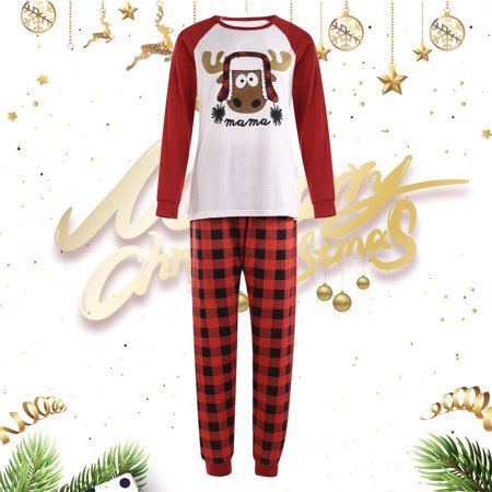

Christmas Gifts Christmas Women Long Sleeve Plaid Print Tops Pants Xmas Family Clothes Pajamas Polyester Red 2Xl