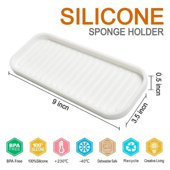 Popvcly Silicone Sponge Holder Kitchen Sink Organizer Tray Soap Dispenser, Scrubber Spoon Holder,Dishwashing Accessories(White)