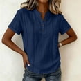 thumbnail image 4 of Henley Shirts for Women Cotton linen Short Sleeve Stitched Dressy Casual Summer Boho Button Tops Loose Fit Tunic Top Work Blouses,3XL, 4 of 8