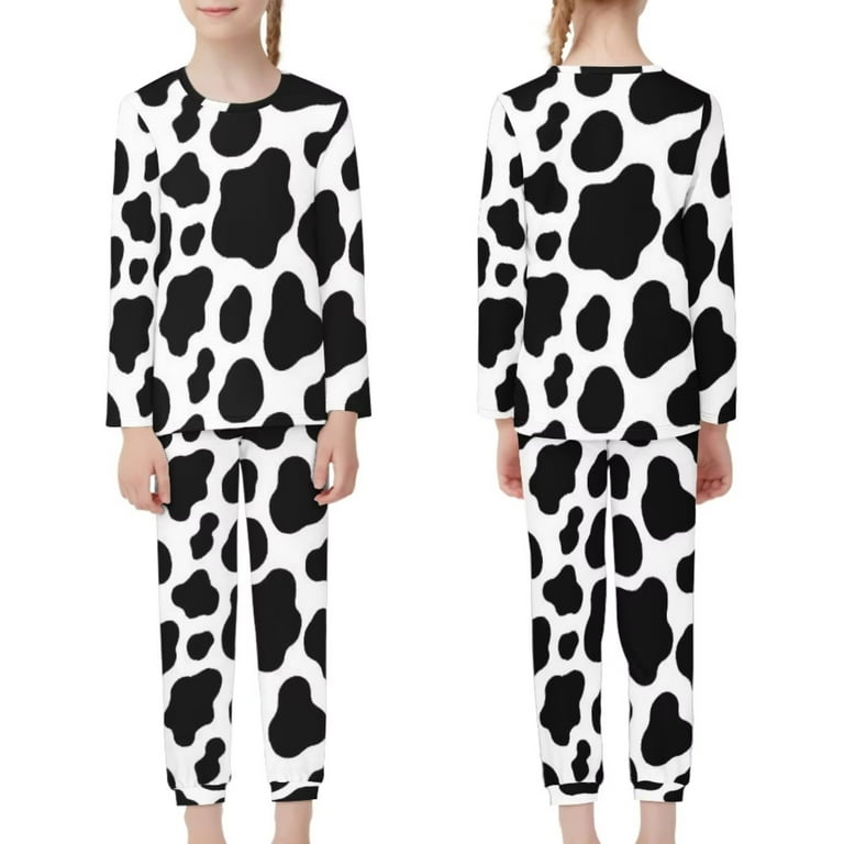 NETILGEN Milk Cow Print 2 Pack Snug Fit Youth Pajamas Pants Multi Saeson Nightwear for Kids Boys Round Neck Lounge Wear Pjs for Teen Girls Fit 3 4Y