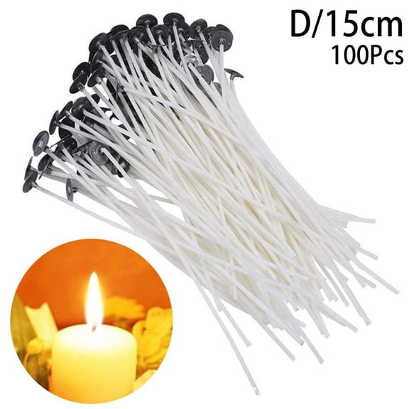 Yiasten 100pcs 6" Pre-Tabbed Candle Wicks, Cotton Core with Metal Tabs for DIY Soy Wax & Beeswax Candle Making Supplies