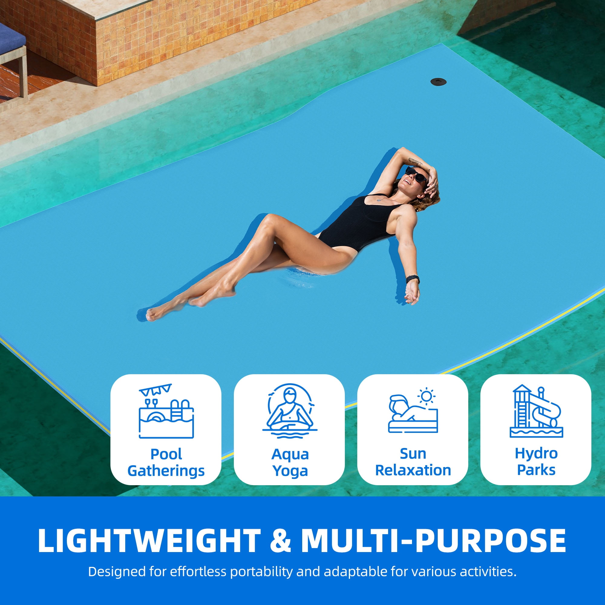 Dextrus 9' X 6' Inflatable Rafts Water Mat - Floating Island Lily Pad for Pools, Lakes, Beach - Fun for Adults, XPE Foam Construction