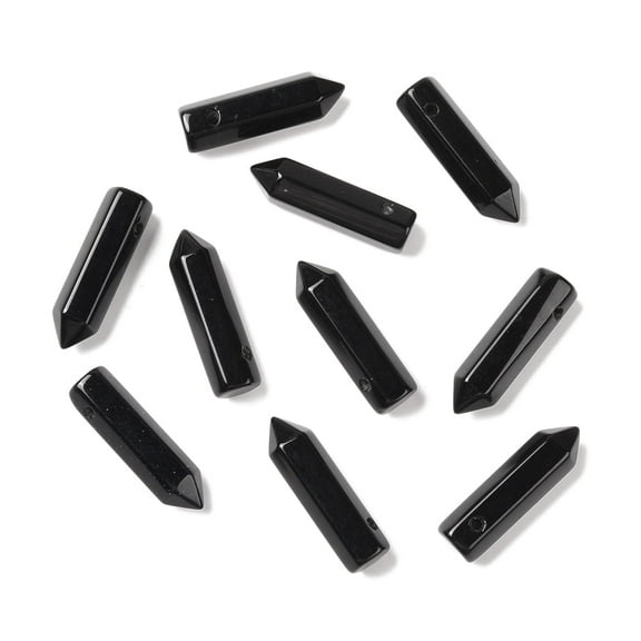 10 pc Natural Obsidian Pointed Pendants Faceted Bullet 30~33x8~9mm Hole: 1.4~1.6mm