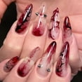 thumbnail image 4 of Tryvkinvive 24PCS Medium Almond Press On Nails,Nude Red Ombre Drip Crackle Rhinestone Fake Nails,Reusable Full Cover Glue On Nails for Women Gothic Halloween Party, 4 of 7