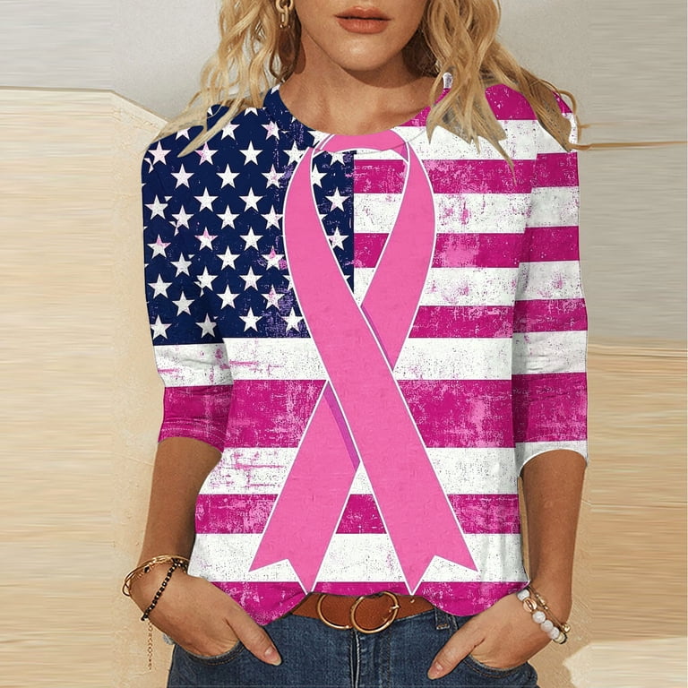 Women's Pink Ribbon Breast Cancer Awareness T-Shirt - Inspirational Short Sleeve Top, Support & Strength Design