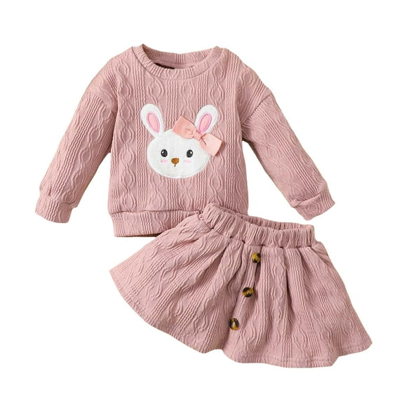 9 Months Baby Girls Clothes 12 Months Girls 2PCS Sweater Outfits Set Cute Rabbit Infant Girls Long Sleeve Top Skirt Set Pink