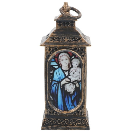 

Christmas LED Storm Lantern Church Jesus Pattern Simulated Small Oil Lamp