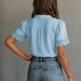 thumbnail image 3 of 2026 New Womens Casual V Neck Short Sleeve Button Down Shirts Business Casual Work Boho Tops Blouses(Light Blue,XXL), 3 of 7