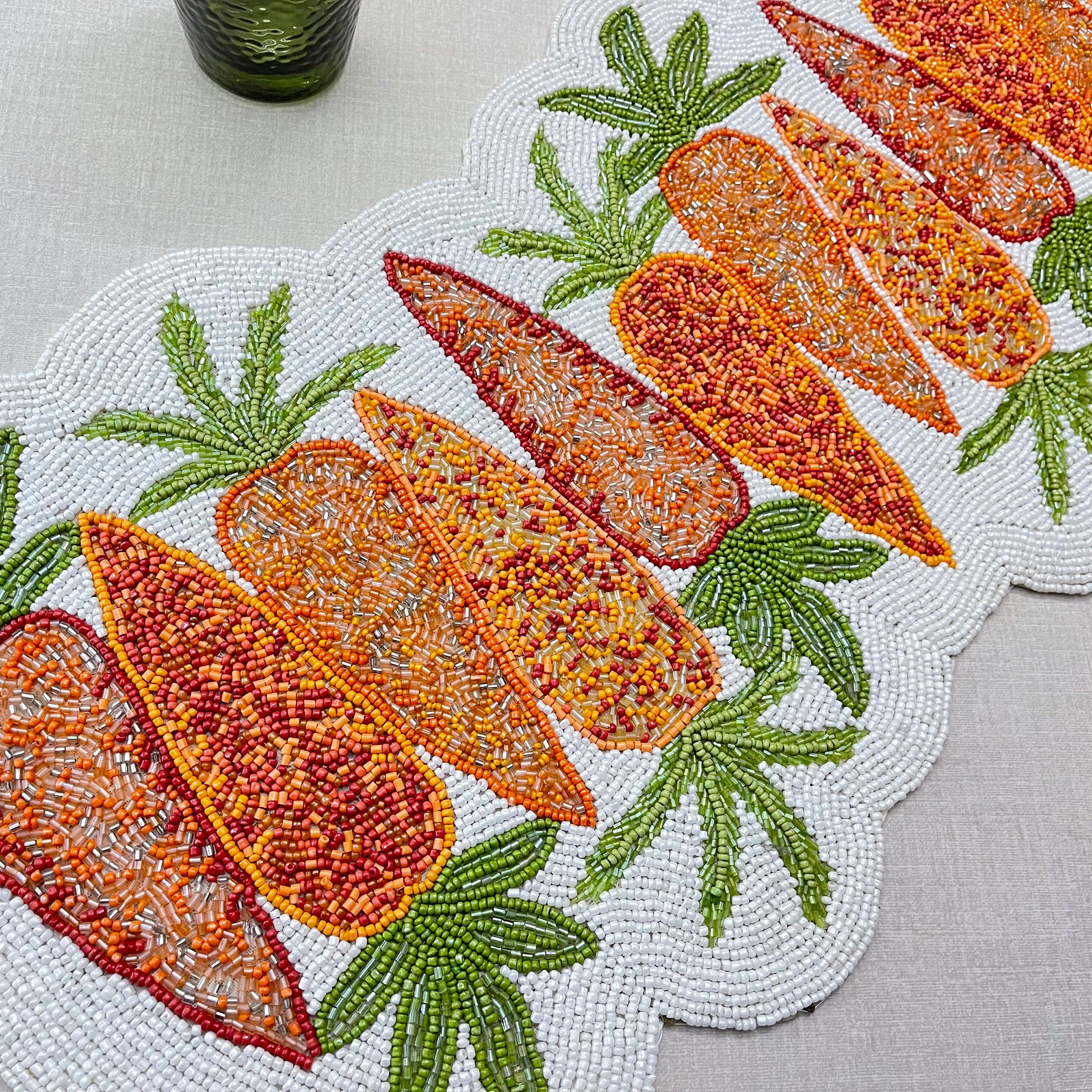 Handmade bead table runner and placemat, carrot design beaded runner for Easter