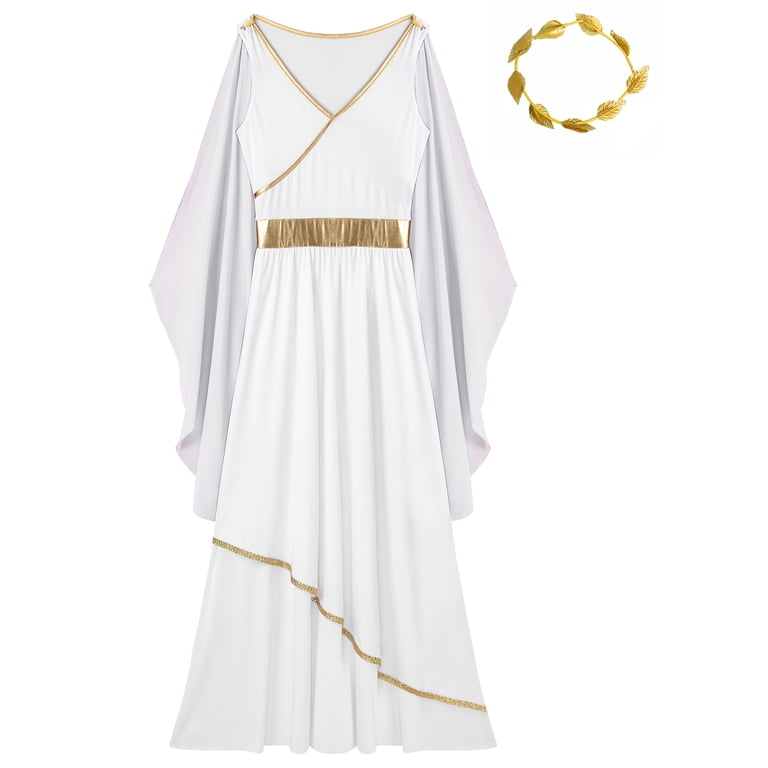 YiZYiF Womens Greek Goddness Costume Ancient Greece Queen Gold Trim Toga  Dress for Halloween Cosplay White-A M - Walmart.com