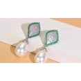 thumbnail image 2 of Unique Mirco Pave Silver Plated CZ Green Long Rhombus Pearl Dangle Drop Earrings, 2 of 9