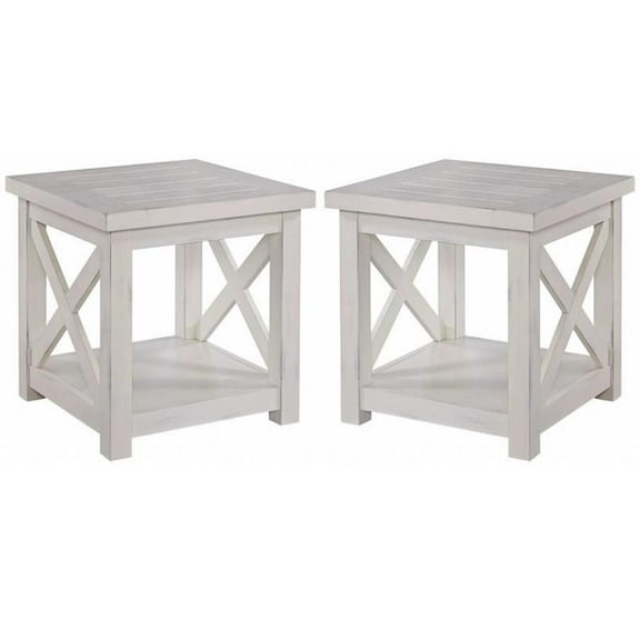 Home Square Coastal Wood End Table in Off White Finish - Set of 2
