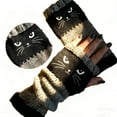 thumbnail image 4 of Women’s Knitted Fingerless Gloves with Cute Cat Embroidery - Cat Embroidery Splicing Knitted Gloves, Warm Glove(1Pair, Blue), 4 of 6