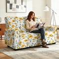 thumbnail image 4 of Xoenoiee Yellow Flower Print Stretch Recliner Loveseat Cover, Elastic Sofa Slipcover Soft Fitted 2 Seats Couch with Pockets Washable Furniture Protector, 4 of 6
