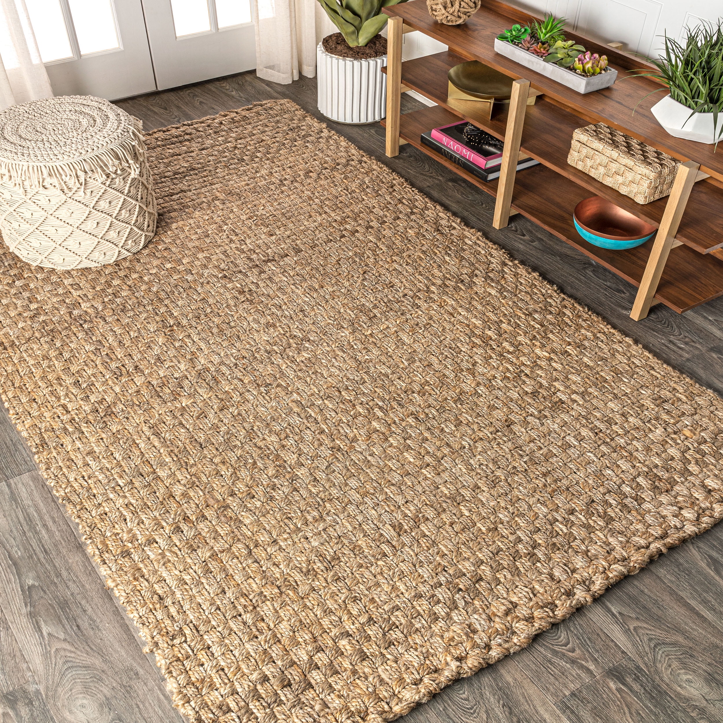 JONATHAN Y NATURAL FIBER 3 x 5 Area Rug, Estera Hand Woven Boucle Chunky Jute - Natural, NFR102A-3