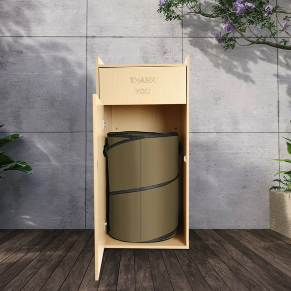 40 Gallon Restaurant Oak Wood Commercial-Trash Bin Cabinet with Trash Bag,Trash Can Cabinet & Garbage Receptacle for Self-Service Restaurant, Coffee Shop