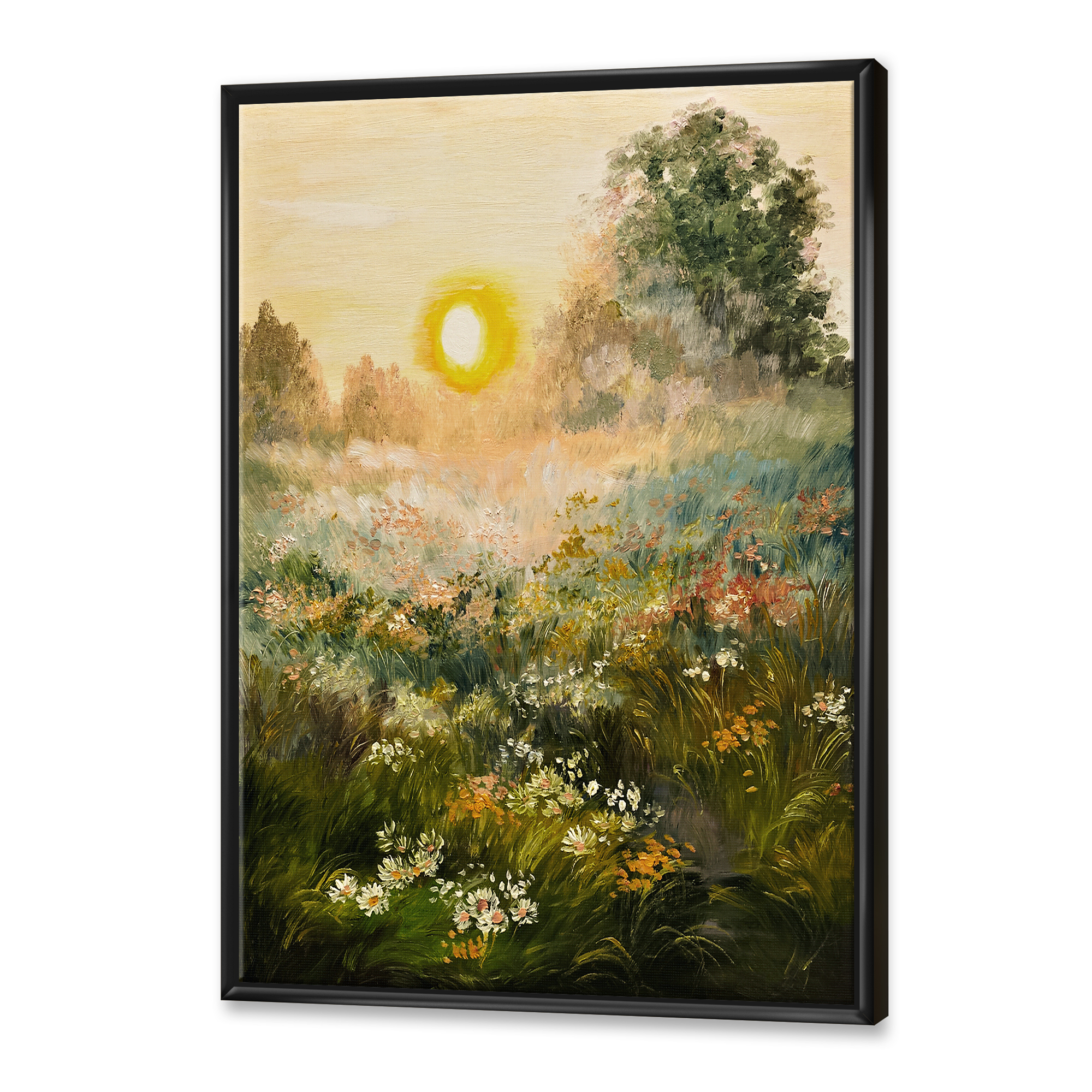 Designart 'The Blossoming Field With Sunrise' Farmhouse Framed Canvas Wall Art Print