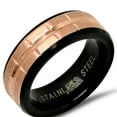 thumbnail image 2 of Men's Two Tone 18k Rose Gold Plated black IP Stainless Steel Ring with Texture Details, 2 of 3