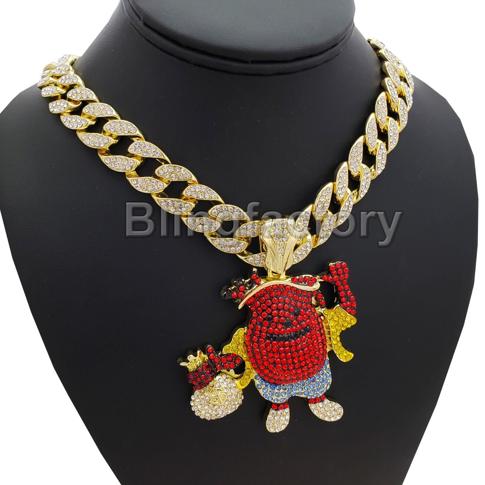 Hip Hop Iced Kool Aid Man Money Bag 18 Full Iced Cuban Choker Chain Necklace Walmart