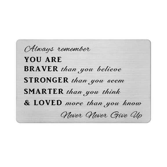 FALOGIJE Inspirational Quotes Engraved Wallet Card Men Women, You Are Braver than You Believe, Encouragement Gifts for Boys Girls