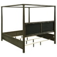 thumbnail image 3 of Seon Queen Canopy Bed w 4 Posters, Ivory Upholstery, Dark Cocoa Brown, 3 of 6