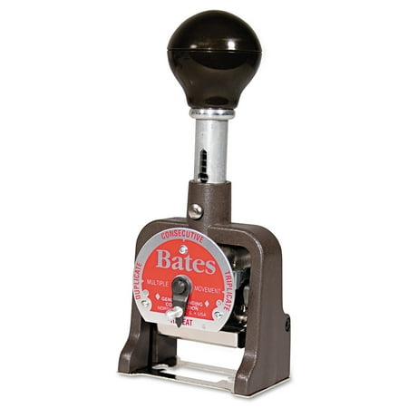 Bates Multiple Movement Numbering Machine, Six Wheels, Re-Inkable, Size E, Black