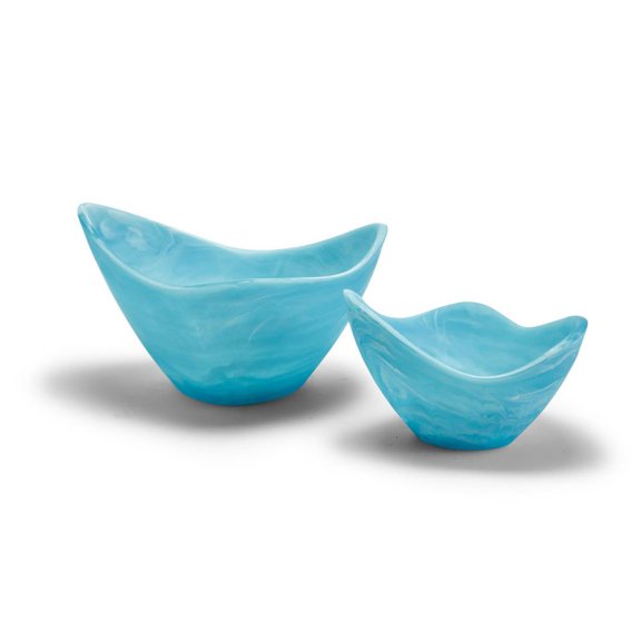 Two's Company Tozai Set of 2 Archipelago Aqua Marbleized Organic Shaped Bowl