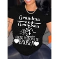 thumbnail image 1 of Grandma And Grandson Print Crew Neck T-shirt, Short Sleeve Casual Top For Summer & Spring, Women's Clothing Tee Tee For Adult, Men, Women, Teen, Teenager, Adolescent, Youth, 1 of 6