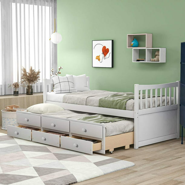 Wood Twin Daybed With A Trundle Bed, Queen Size Daybed With Storage Drawers