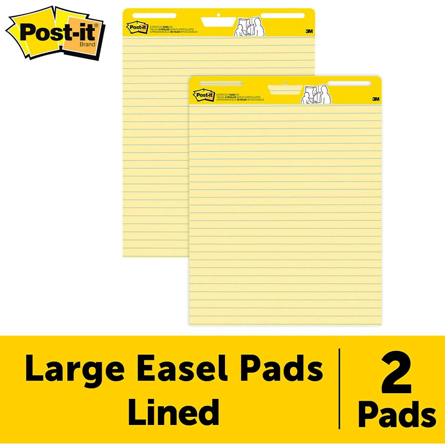 Post-it Self Stick Easel Pads Ruled 25 x 30 Yellow 2 30 Sheet Pads/Carton 561