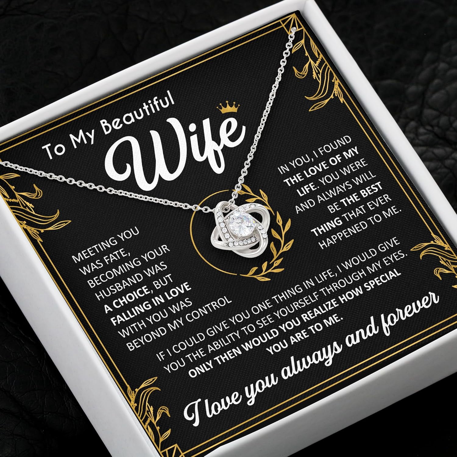 To My Wife Necklace from Husband - Unique Anniversary & Birthday Gift Ideas, Romantic Love Knot Jewelry for Best Wife, Soulmate Present, Beautiful  Future Wife Wedding, Mothers Day Gifts