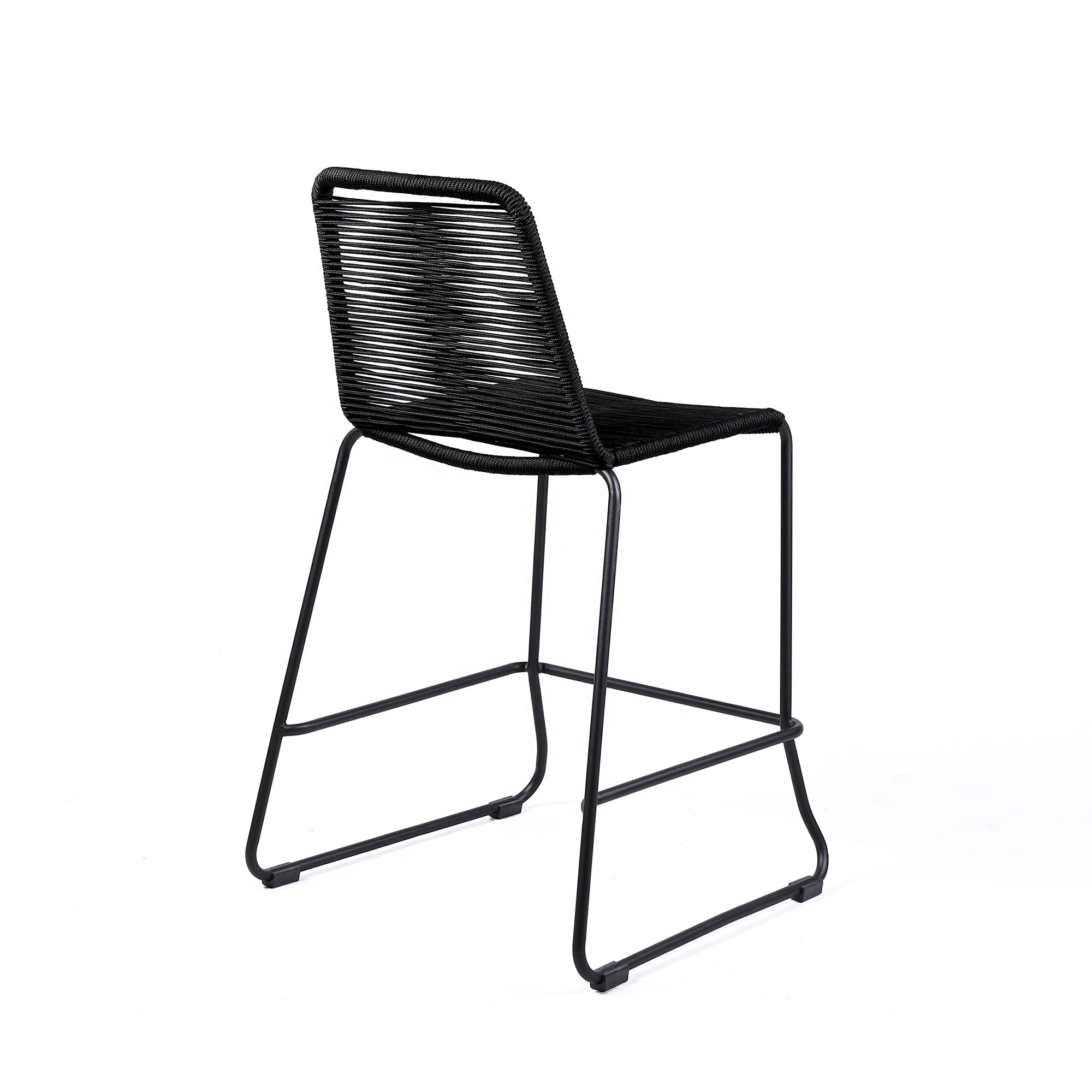 Shasta 26" Outdoor Metal and Black Rope Stackable Counter Stool - Set of 4