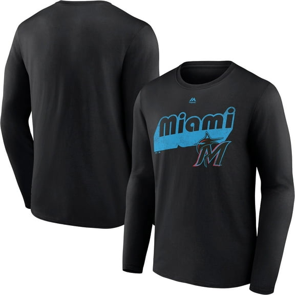 Men's Majestic Black Miami Marlins Walk-Off Long Sleeve T-Shirt
