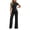 Black, variant on Two Piece Sets for Women Mock Neck Slim Fit Short Sleeve Tops and Straight Leg Pants Ribbed Solid Casual Summer Fashion Business Work Sets