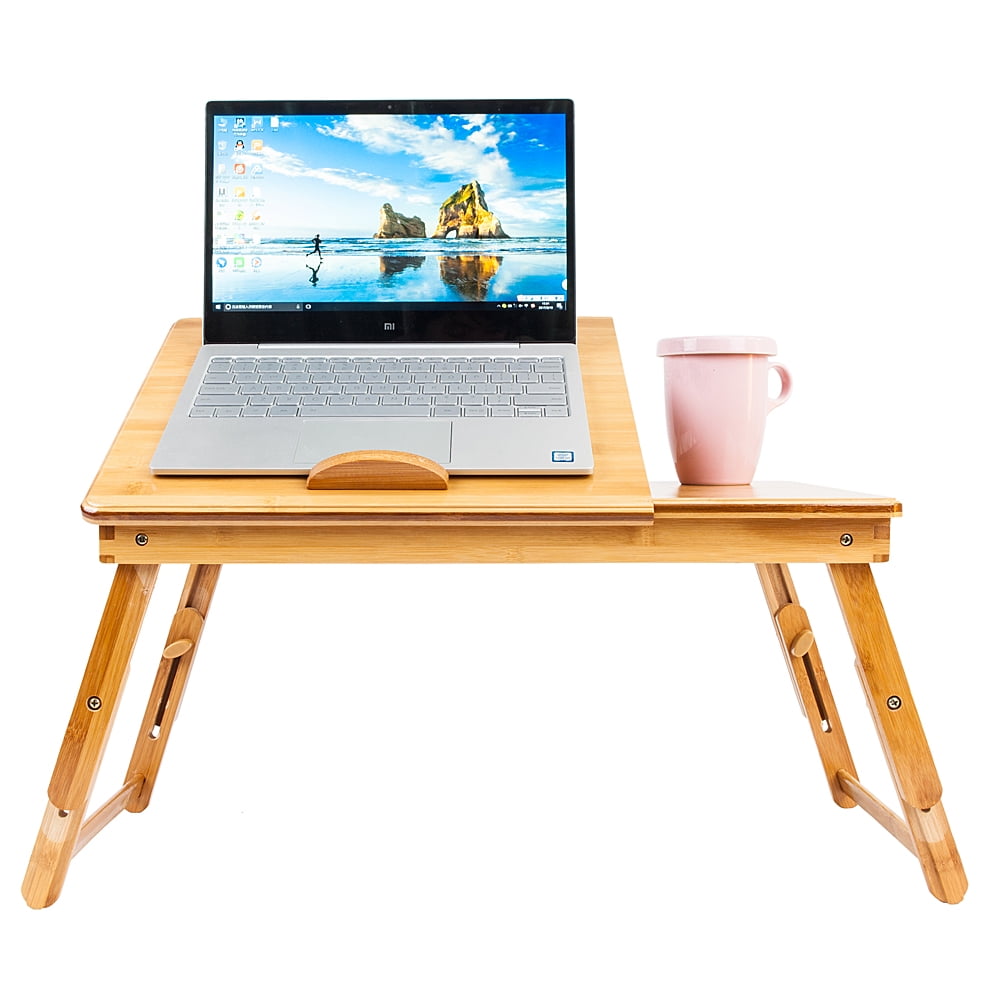 Kepooman Bamboo Laptop Desk, Adjustable Serving Bed Tray with Tilting Top, Wood Color Kepooman Bamboo Laptop Desk, Adjustable Serving Bed Tray with Tilting Top, Wood Color