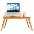thumbnail image 1 of SalonMore Natural Bamboo Bed Tray Adjustable Laptop Folding Bed Table, 1 of 5