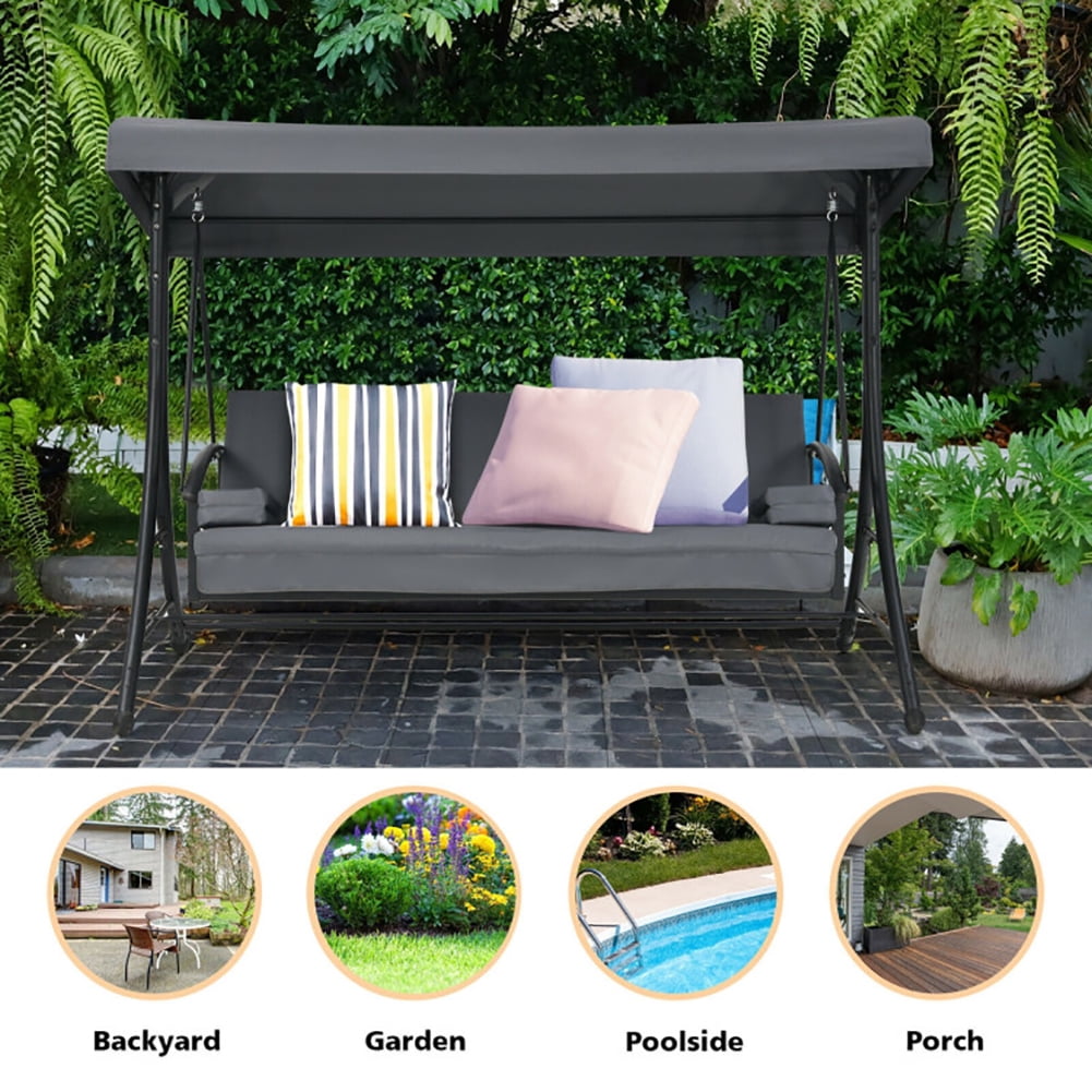 Aimee Lii 3-Seat Patio Outdoor Swing with Adjustable Tilt Canopy, Comfy Outdoor Chair, Gray Aimee Lii 3-Seat Patio Outdoor Swing with Adjustable Tilt Canopy, Comfy Outdoor Chair, Gray