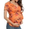 thumbnail image 2 of Women's Maternity Tops Short Sleeve Round Neck Front Pleat Peplum Tunic Top Pregnancy Casual T Shirts Orange S, 2 of 7