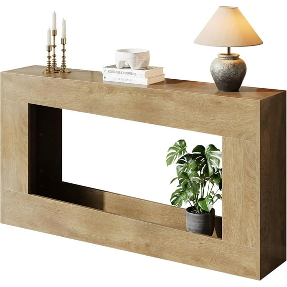 Vividwood 63" Long Wood Console Table with Storage Shelf for Entryway (Natural)
