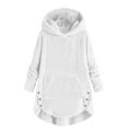 thumbnail image 2 of DxhmoneyHX Girls Long Fleece Hoodie Winter Warm Sherpa Long Sleeve Hooded Pullover Tops Fluffy Fuzzy Sweatshirts Side Slit Button Hoodies Outerwear with Pocket 5-15 Years, 2 of 7