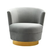 TOV Furniture Noah Grey Velvet Swivel Chair with Gold Base