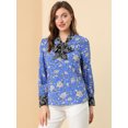 thumbnail image 4 of Blusa Vintage con Lazo Floral Bohemio Allegra K Azul oscuro S, 4 of 6