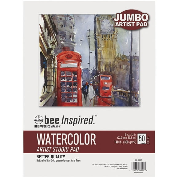 Bee Paper - 9" x 12" Studio Artist Watercolor Pad, Tape Bound, 50 Sheets, 140 lb. 300 GSM Paper