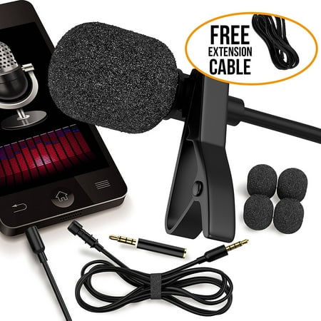 RockDaMic Professional Lavalier Microphone Free Bonus Accessories Best Clip-on System Lapel Mic Condenser for Recording Youtube DSLR Interview Camera iPhone Android PC Video Conference (Best Budget Microphone For Recording)