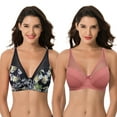 thumbnail image 1 of Curve Muse Plus Size Minimizer Underwire Bra with Floral and leopard Print-2pack (Size:36DD), 1 of 7