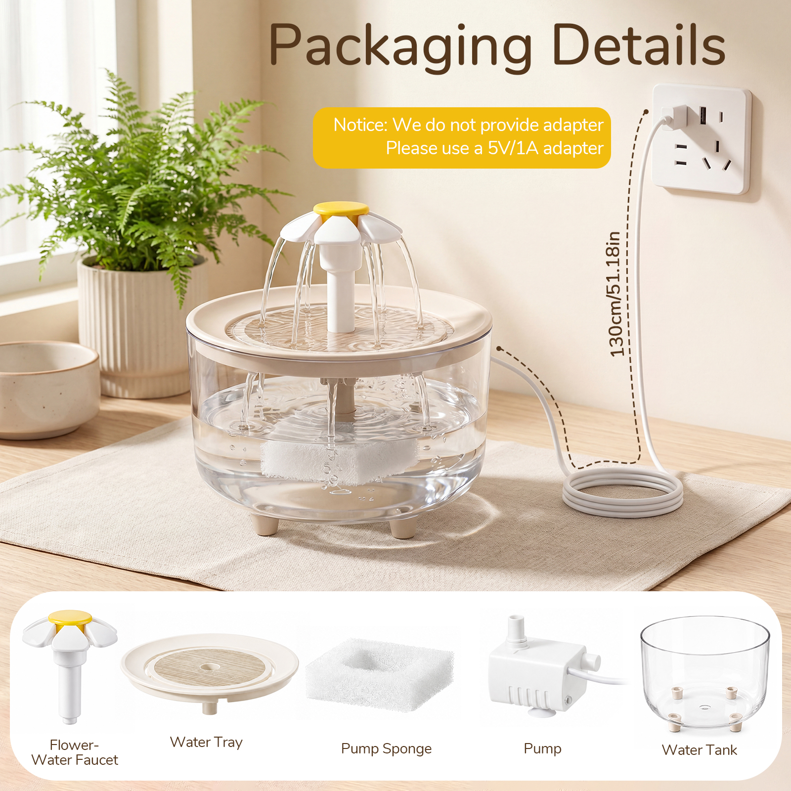 Skdwakiz 1.5L Cat Water Fountain, Clear photo 7