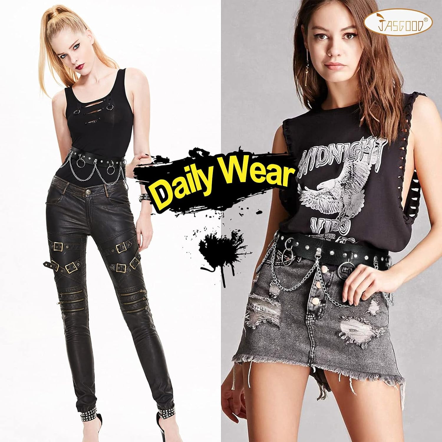 Punk Black Waist Chain Belt Women Leather Rave Body Goth Punk Black Waist Chain Belt Women Leather Rave Body Goth