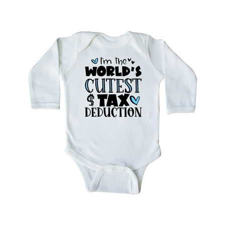 

Inktastic I m the World s Cutest Tax Deduction Blue Hearts Gift Baby Boy or Baby Girl Long Sleeve Bodysuit