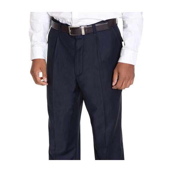 Raphael Classic Fit Solid Navy Blue Pleated Washable Dress Pants