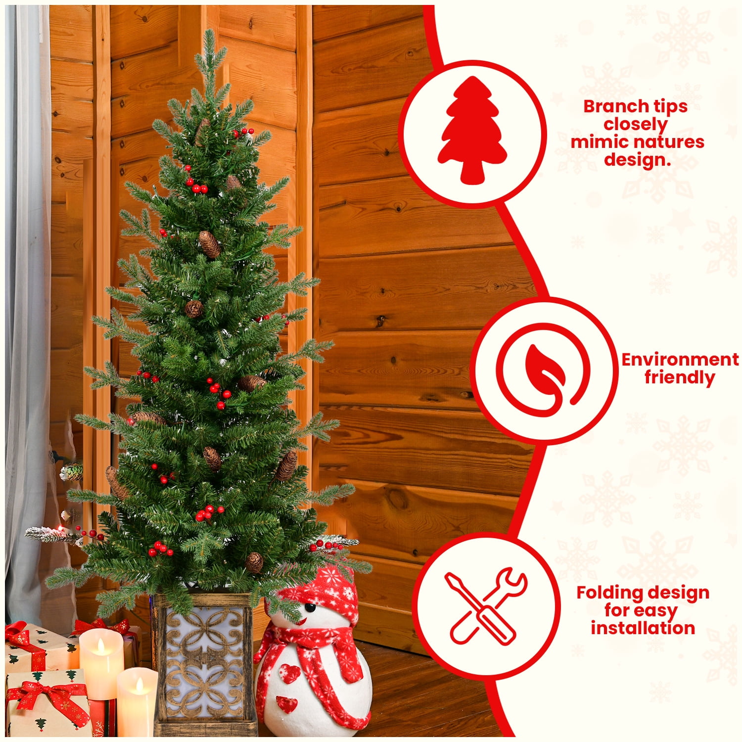 Sparkling Glitter Base Prelit Christmas Tree 100 LED Lights Berries Cones PE PVC Tips Holiday Decor